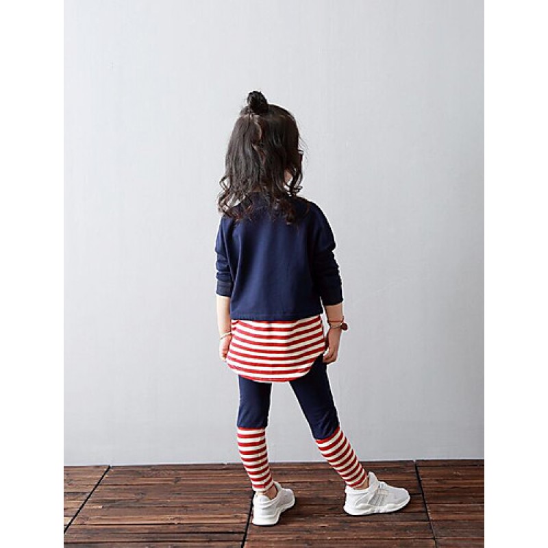 Girl's Casual/Daily Striped Hoodie & Sweatshirt / Pants / Clothing SetCotton Fall Blue  