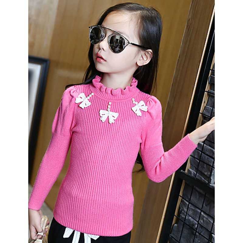 Girl's Wild Solid Beading Bow Knitwear Bottom Sweater & Cardigan  