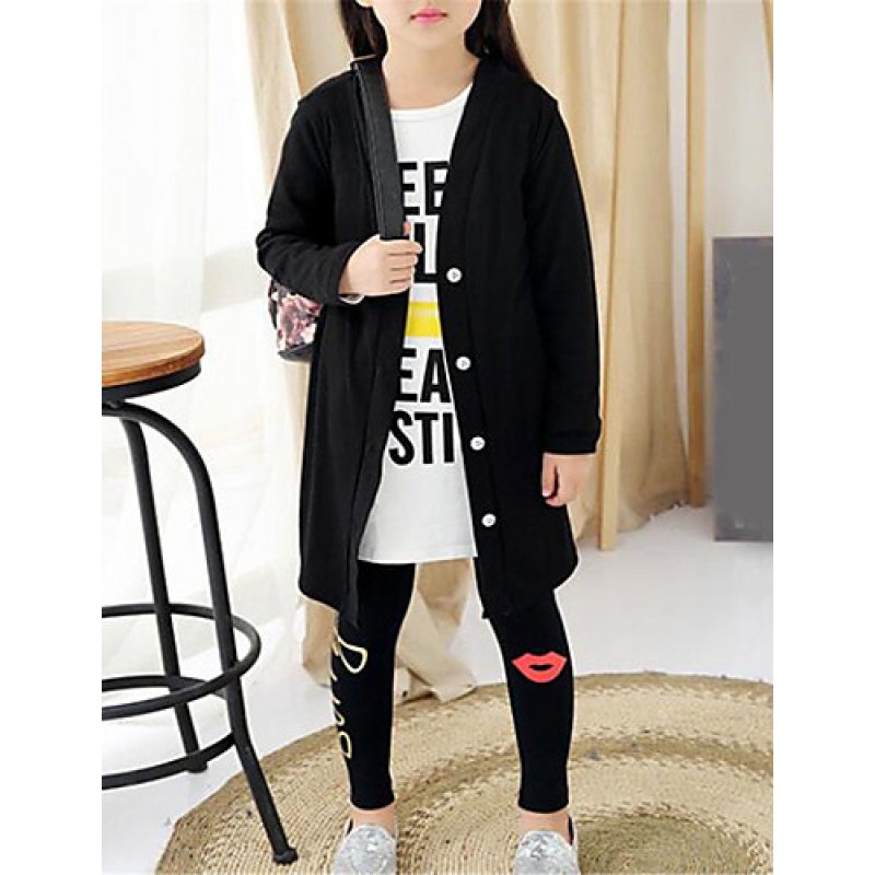 Girl's Casual/Daily Solid Sweater & Cardigan,Cotton Spring / Fall Black / White  