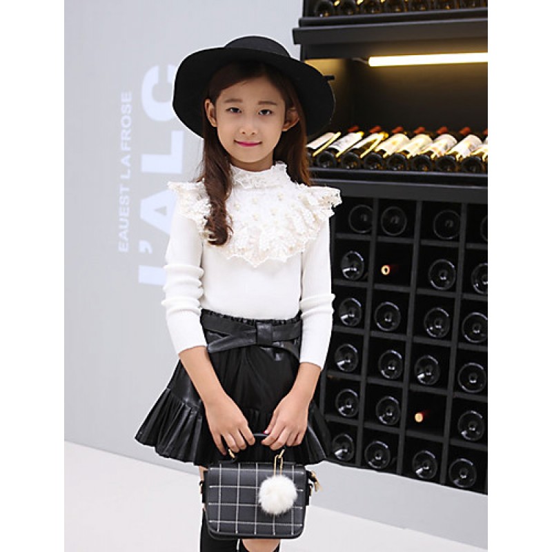 Girl's Casual/Daily Solid Blouse / Sweater & CardiganWool Fall Black / White  