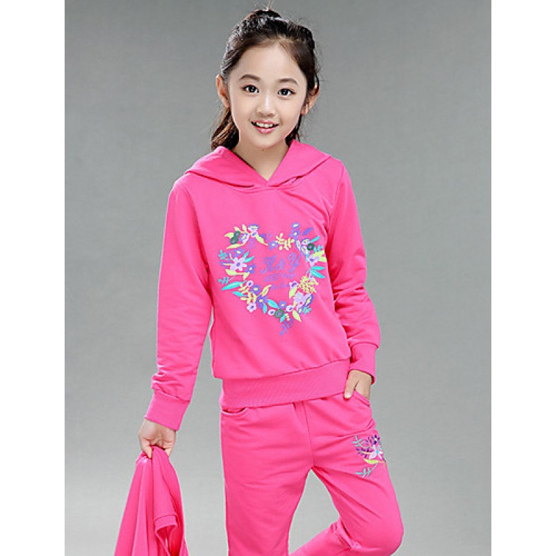 Girl's Cotton Spring/Autumn Fashion Print Sports Long Sleeve Three-piece Set  