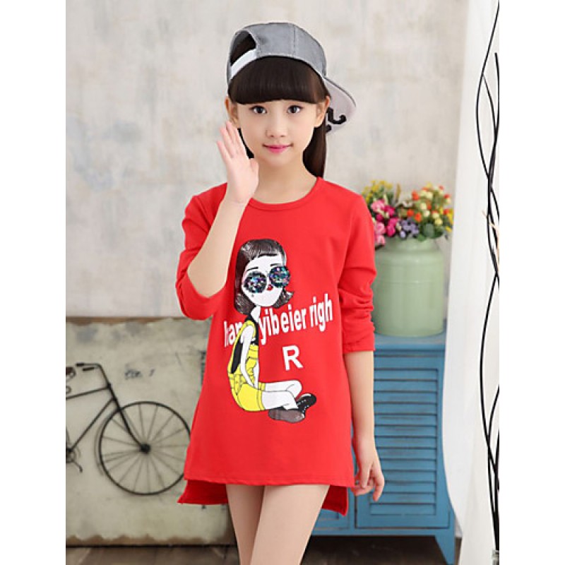 Girl's Casual/Daily Print TeeCotton / Spandex Spring / Fall Black / Red  