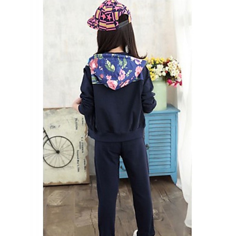 Girl's Cotton Spring/Autumn Cartoon Printed Hoodies Pants Three-piece Set  